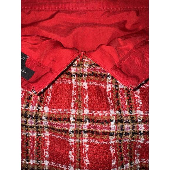 Ann Taylor Plaid Fringe Tweed Skirt Classic Red 578511 Sz 4 Top Of Knee NWOT - Picture 5 of 16
